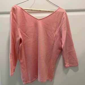 Italian Cahsmere Pink V-Neck Sweater, Size L